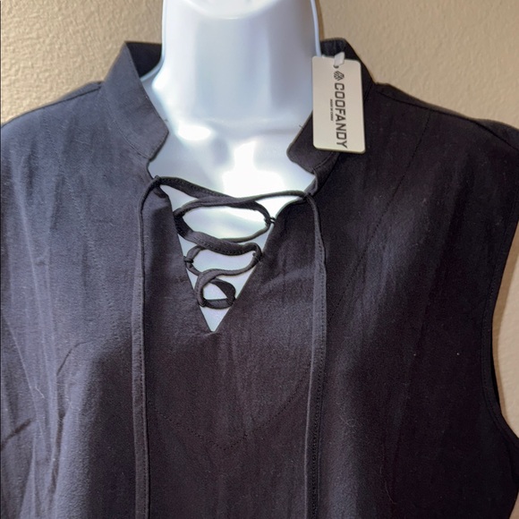Coofandy Sleeveless Cotton Minimalist Relaxed Fit Lace-Up Top Tunic Women’s Sz S - Picture 2 of 5